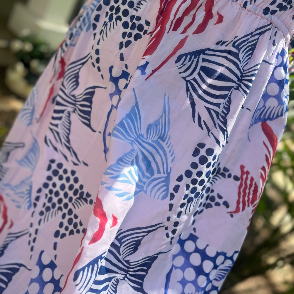 Loft NWT Maxi Dress, Double Fish Print, Spaghetti Straps, XL, Red + Blue - Picture 13 of 15